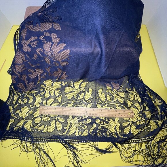 Women's Elegant Floral Lace Shawl Scarf Blue Fringe Clothing Accessory Formal - Picture 7 of 14